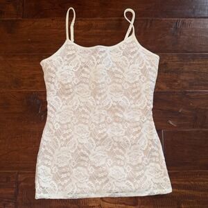 Express Lace Camisole Beige & Cream Tank Top Size Medium Lined For Braless Y2K